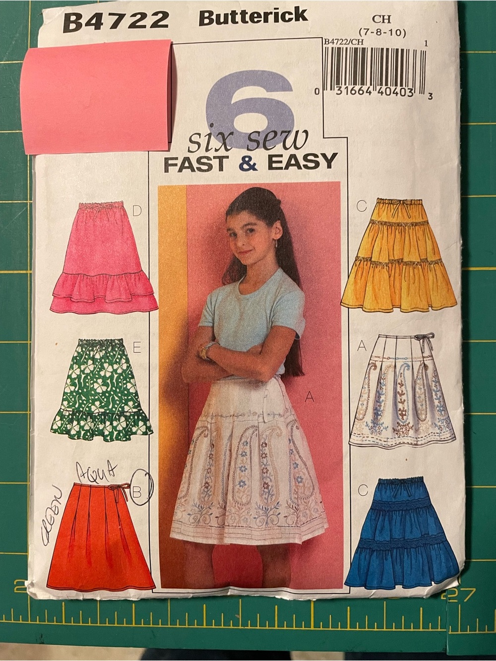 Butterick 4722 Sewing Pattern Girls SZ 7,8,10